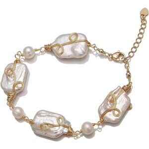 Red Lychee Baroque Pearl Bracelet for Women Gold Filled Stretch Gift for Mom